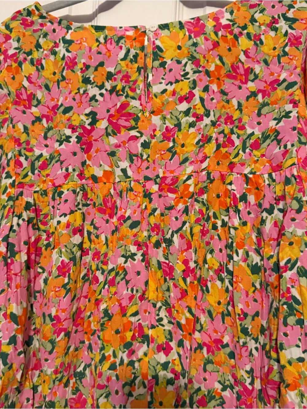 Terra & Sky Floral Smocked Top in Pink, Orange & Green - Picture 13 of 14